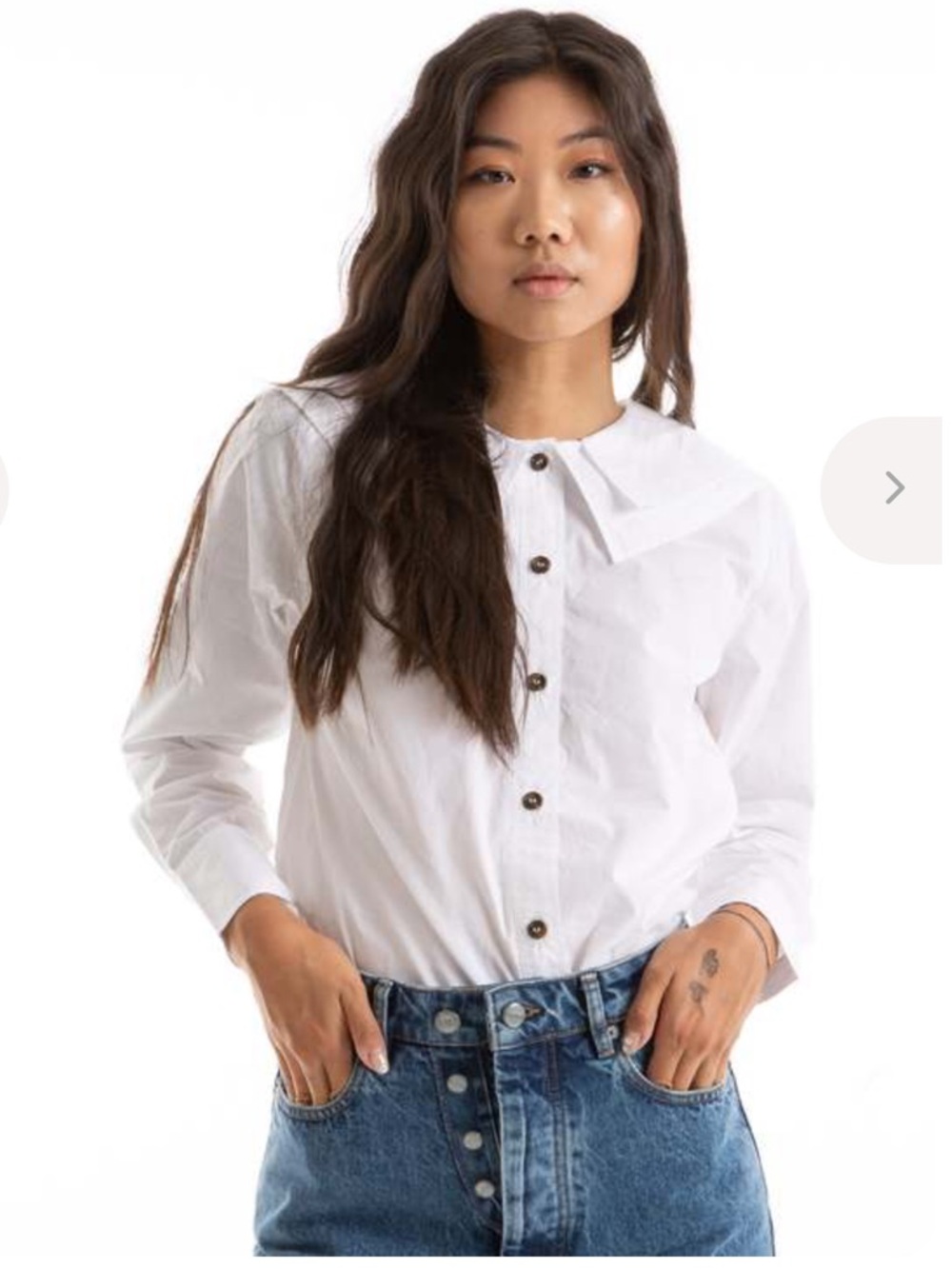 GANNI white cotton poplin double collar shirt